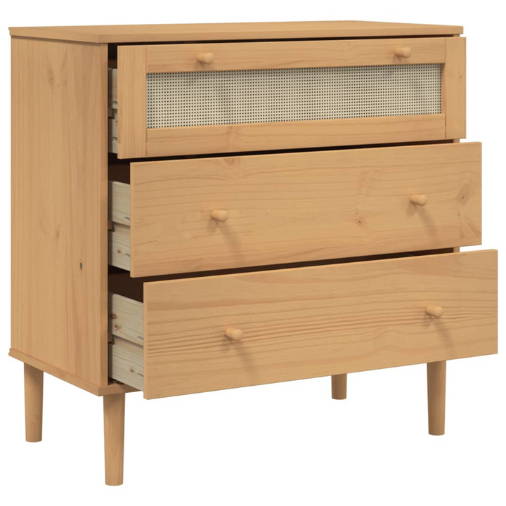 SENJA Drawer Cabinet with Rattan Look, Brown 80x40x80 cm Solid Wood Pine – Stylish and Functional Storage Solution - Premium  from Home Treasures - Just £98.99! Shop now at Home Treasures