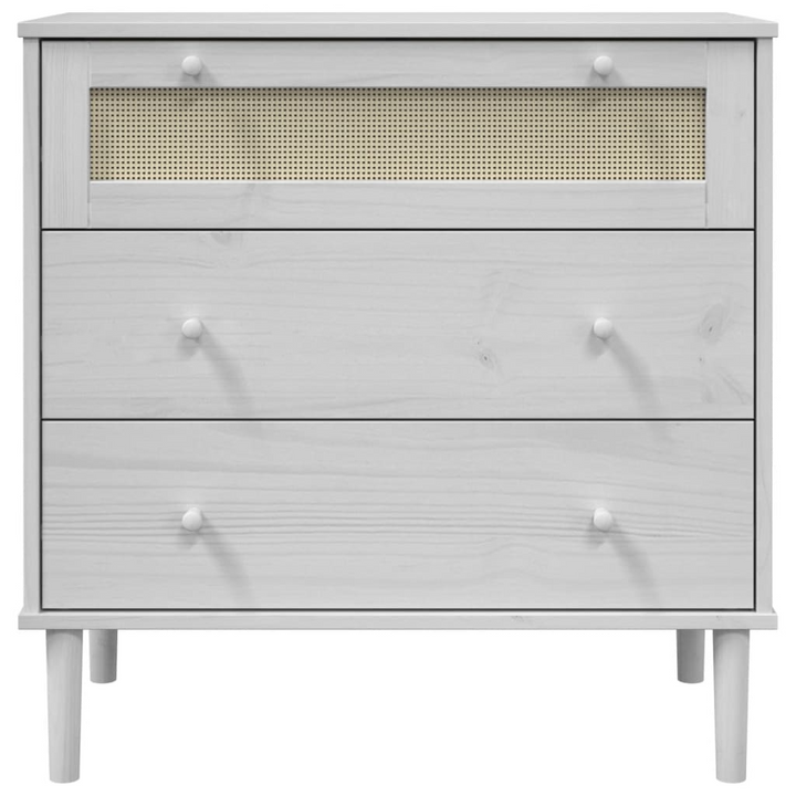 SENJA Drawer Cabinet - Elegant White Rattan Look, Solid Pine Wood, 80x40x80 cm | Stylish Storage Solution - Premium  from Home Treasures - Just £98.99! Shop now at Home Treasures