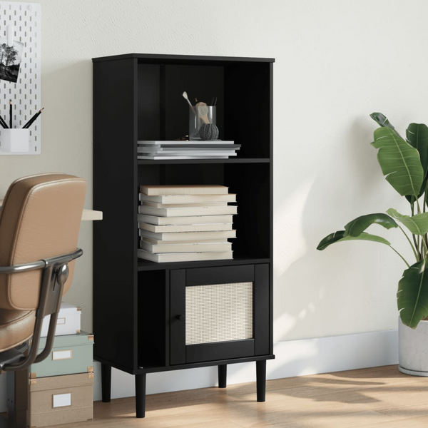 SENJA Bookcase - Rattan Look, Black 60x35x130 cm, Solid Pine Wood - Premium  from Home Treasures - Just £79.99! Shop now at Home Treasures