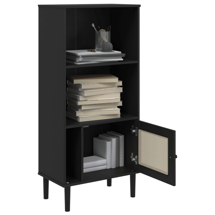 SENJA Bookcase - Rattan Look, Black 60x35x130 cm, Solid Pine Wood - Premium  from Home Treasures - Just £77.99! Shop now at Home Treasures