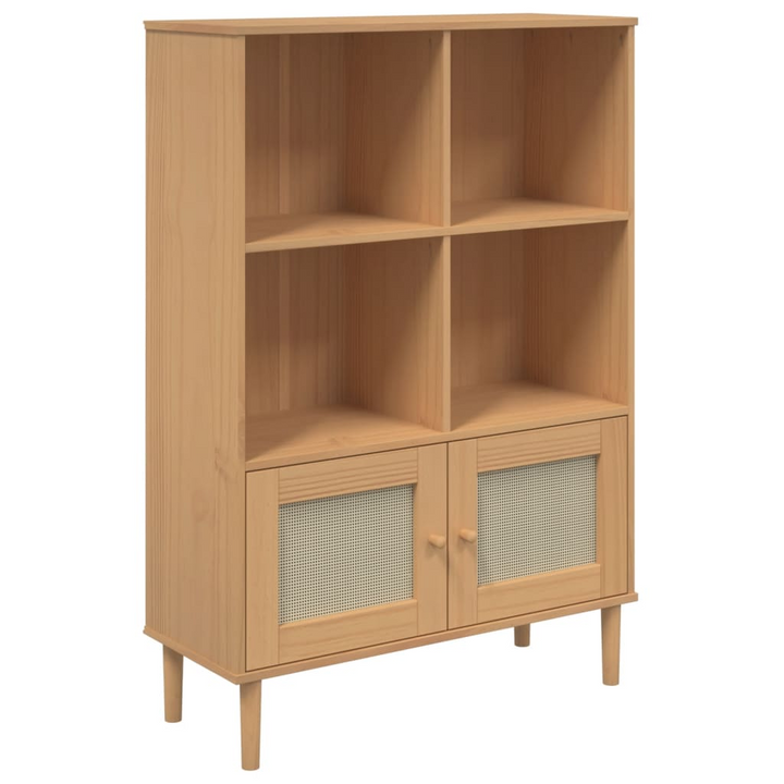 SENJA Rattan Look Bookcase - Solid Pine Wood, Brown, 90x35x130 cm - Elegant & Practical Storage Solution - Premium  from Home Treasures - Just £104.99! Shop now at Home Treasures