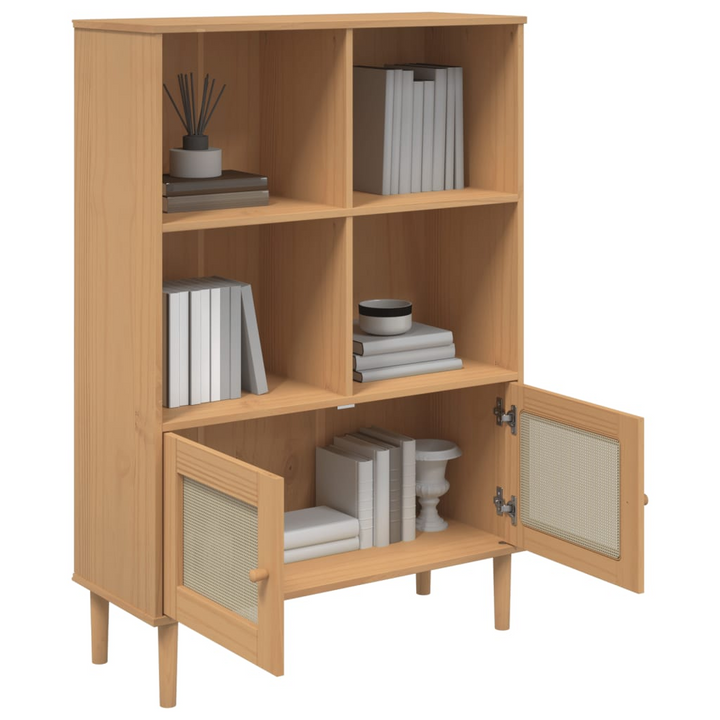 SENJA Rattan Look Bookcase - Solid Pine Wood, Brown, 90x35x130 cm - Elegant & Practical Storage Solution - Premium  from Home Treasures - Just £104.99! Shop now at Home Treasures