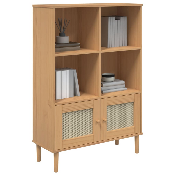 SENJA Rattan Look Bookcase - Solid Pine Wood, Brown, 90x35x130 cm - Elegant & Practical Storage Solution - Premium  from Home Treasures - Just £104.99! Shop now at Home Treasures