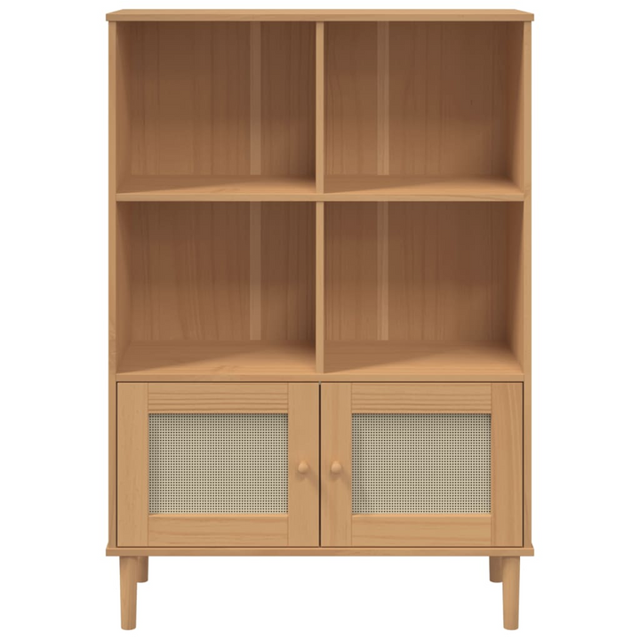 SENJA Rattan Look Bookcase - Solid Pine Wood, Brown, 90x35x130 cm - Elegant & Practical Storage Solution - Premium  from Home Treasures - Just £104.99! Shop now at Home Treasures