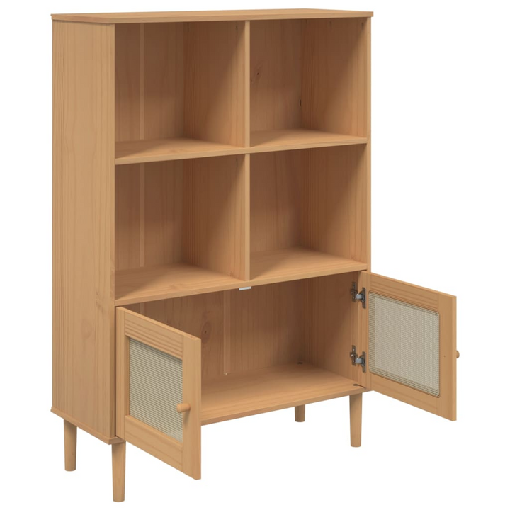 SENJA Rattan Look Bookcase - Solid Pine Wood, Brown, 90x35x130 cm - Elegant & Practical Storage Solution - Premium  from Home Treasures - Just £104.99! Shop now at Home Treasures