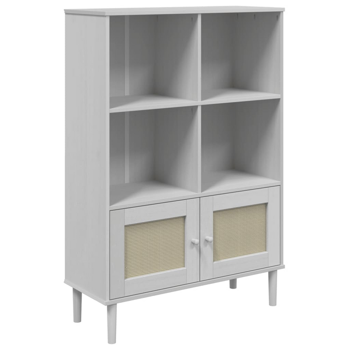 SENJA Rattan Look Bookcase - White, Solid Pine Wood, 90x35x130 cm - Modern Home Décor - Premium  from Home Treasures - Just £105.99! Shop now at Home Treasures