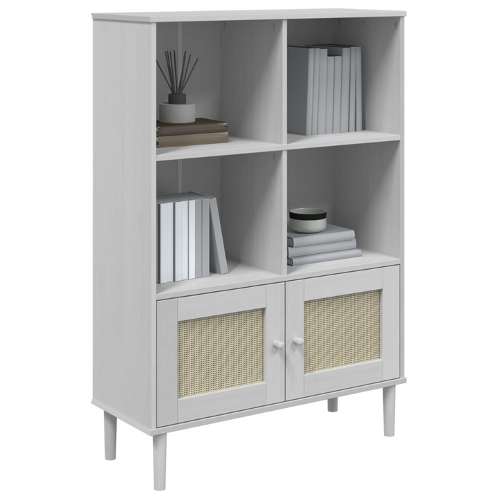 SENJA Rattan Look Bookcase - White, Solid Pine Wood, 90x35x130 cm - Modern Home Décor - Premium  from Home Treasures - Just £105.99! Shop now at Home Treasures