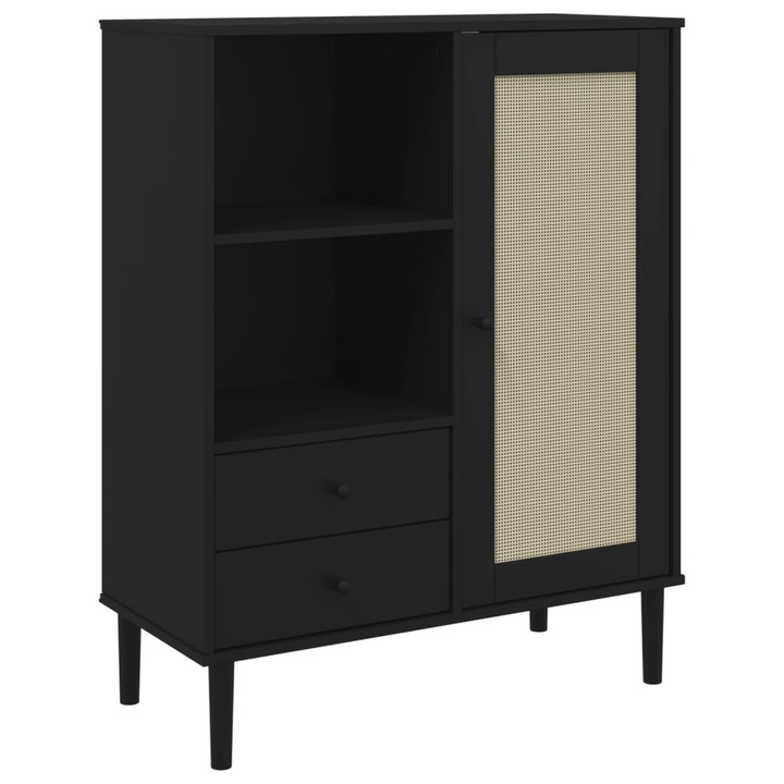 SENJA Highboard - Elegant Black Rattan Look | Solid Pine Wood | 90x40x112 cm - Premium  from Home Treasures - Just £125.99! Shop now at Home Treasures