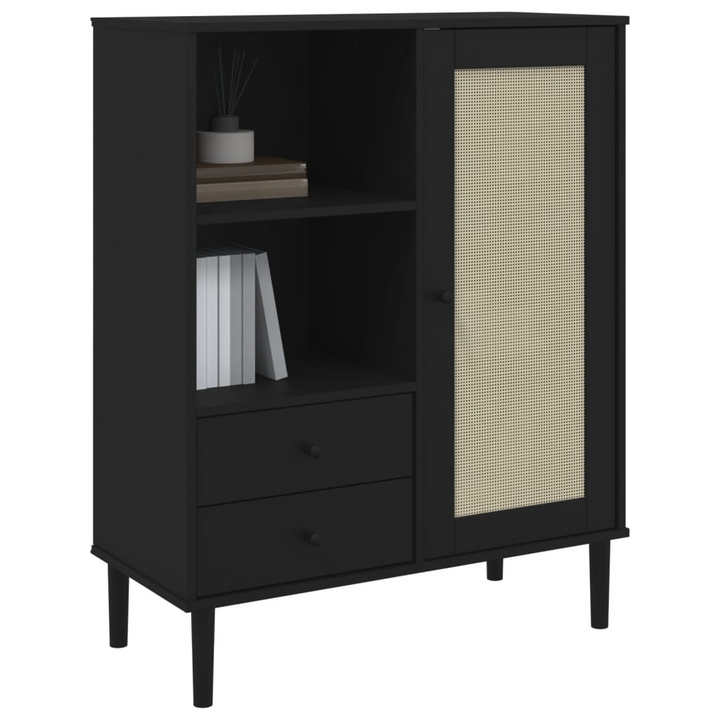 SENJA Highboard - Elegant Black Rattan Look | Solid Pine Wood | 90x40x112 cm - Premium  from Home Treasures - Just £125.99! Shop now at Home Treasures