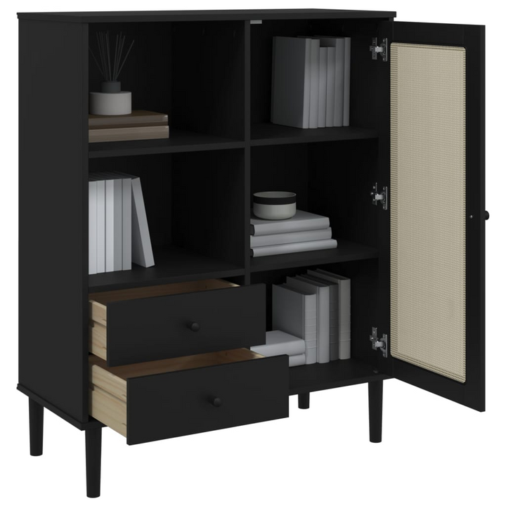 SENJA Highboard - Elegant Black Rattan Look | Solid Pine Wood | 90x40x112 cm - Premium  from Home Treasures - Just £125.99! Shop now at Home Treasures