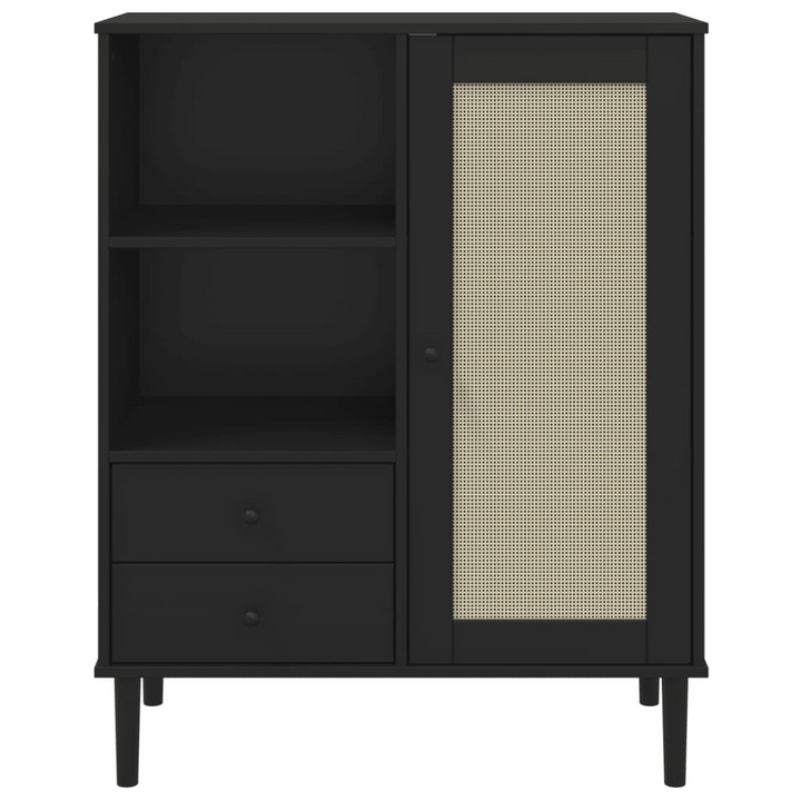 SENJA Highboard - Elegant Black Rattan Look | Solid Pine Wood | 90x40x112 cm - Premium  from Home Treasures - Just £125.99! Shop now at Home Treasures