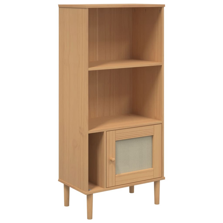 SENJA Bookcase with Rattan Look in Brown | 60x35x130cm Solid Pine Wood Bookcase | UV Varnish Finish - Premium  from Home Treasures - Just £78.99! Shop now at Home Treasures