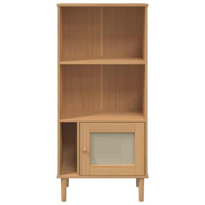 SENJA Bookcase with Rattan Look in Brown | 60x35x130cm Solid Pine Wood Bookcase | UV Varnish Finish - Premium  from Home Treasures - Just £78.99! Shop now at Home Treasures