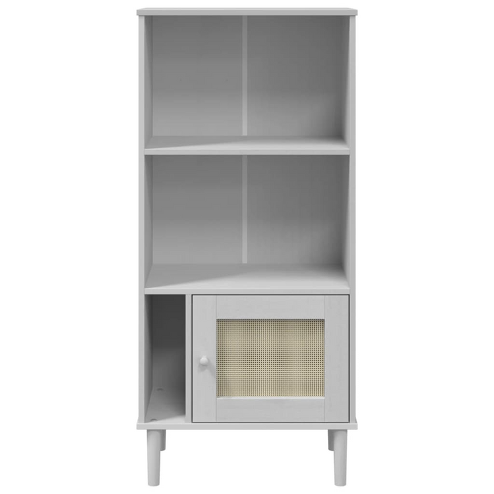 SENJA Bookcase with Rattan Look in White - Solid Pine Wood 60x35x130 cm - Premium  from Home Treasures - Just £77.99! Shop now at Home Treasures