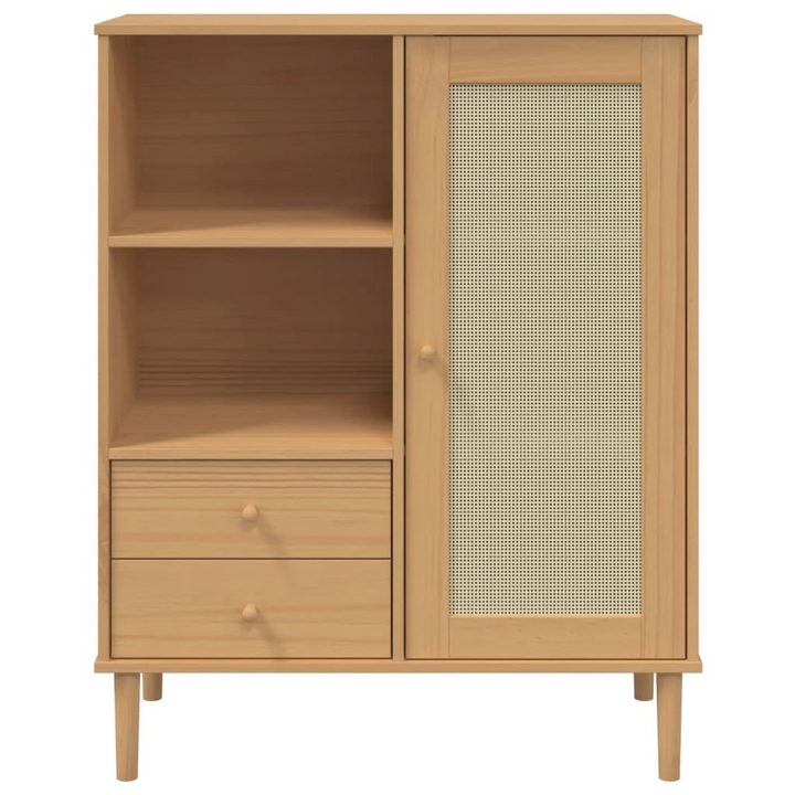 SENJA Highboard with Rattan Look in Brown - Solid Pine Wood, 90x40x112 cm - Stylish and Functional Storage Solution - Premium  from Home Treasures - Just £120.99! Shop now at Home Treasures