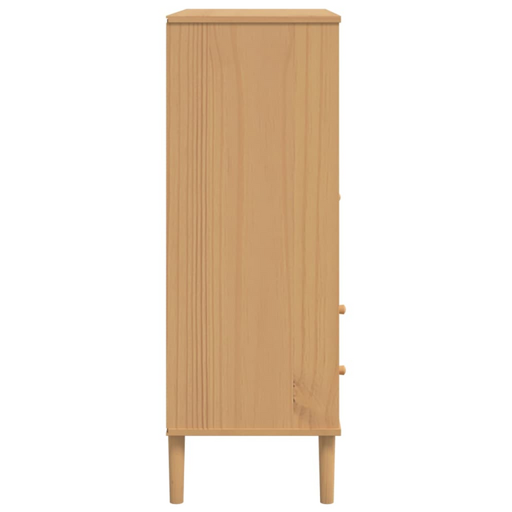 SENJA Highboard with Rattan Look in Brown - Solid Pine Wood, 90x40x112 cm - Stylish and Functional Storage Solution - Premium  from Home Treasures - Just £120.99! Shop now at Home Treasures