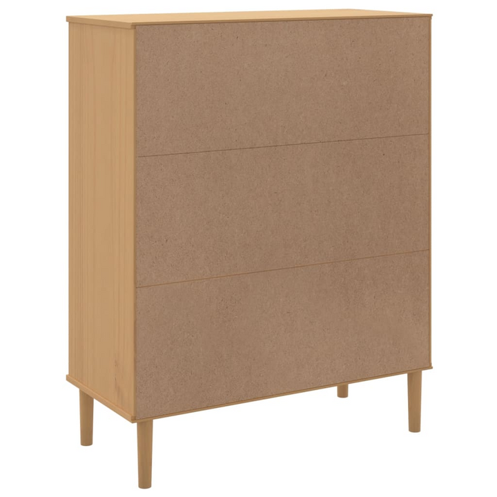 SENJA Highboard with Rattan Look in Brown - Solid Pine Wood, 90x40x112 cm - Stylish and Functional Storage Solution - Premium  from Home Treasures - Just £120.99! Shop now at Home Treasures