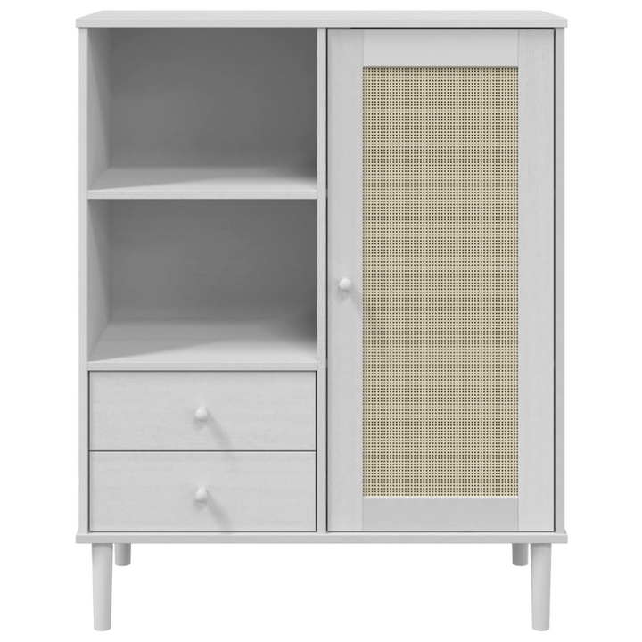 SENJA Highboard - Elegant Storage Solution with Rattan Look, Solid Pine Wood, White Finish, 90x40x112 cm - Premium  from Home Treasures - Just £120.99! Shop now at Home Treasures