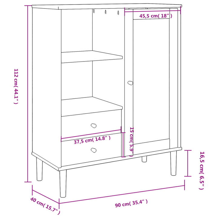 SENJA Highboard - Elegant Storage Solution with Rattan Look, Solid Pine Wood, White Finish, 90x40x112 cm - Premium  from Home Treasures - Just £120.99! Shop now at Home Treasures