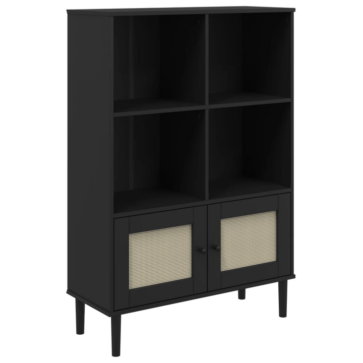 SENJA Rattan Look Bookcase in Black, Solid Pine Wood, Stylish Storage 90x35x130 cm - Premium  from Home Treasures - Just £116.99! Shop now at Home Treasures