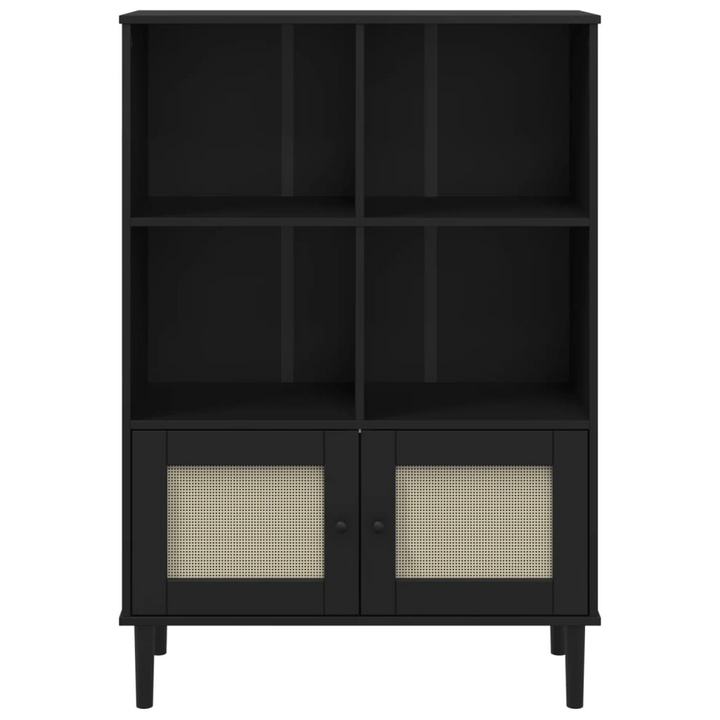 SENJA Rattan Look Bookcase in Black, Solid Pine Wood, Stylish Storage 90x35x130 cm - Premium  from Home Treasures - Just £116.99! Shop now at Home Treasures