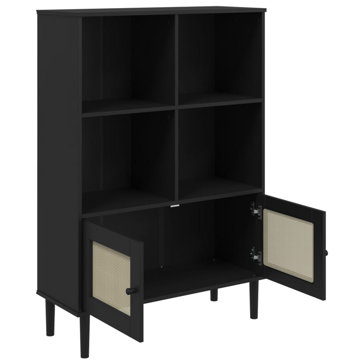 SENJA Rattan Look Bookcase in Black, Solid Pine Wood, Stylish Storage 90x35x130 cm - Premium  from Home Treasures - Just £116.99! Shop now at Home Treasures