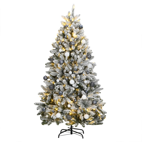 vidaXL 240 cm Artificial Christmas Tree with 300 LEDs & Ball Set - Hinged, Snow-Flocked, 8 Lighting Modes - Premium  from Home Treasures - Just £321.99! Shop now at Home Treasures