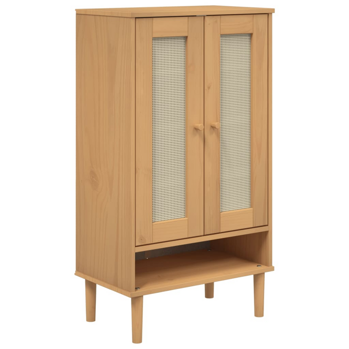 SENJA Rattan Look Shoe Cabinet - Stylish Brown 59.5x35x107 cm Solid Wood Organizer | Elegant & Durable Storage Solution - Premium  from Home Treasures - Just £132.99! Shop now at Home Treasures