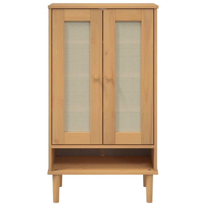 SENJA Rattan Look Shoe Cabinet - Stylish Brown 59.5x35x107 cm Solid Wood Organizer | Elegant & Durable Storage Solution - Premium  from Home Treasures - Just £132.99! Shop now at Home Treasures