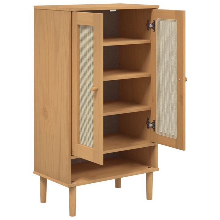 SENJA Rattan Look Shoe Cabinet - Stylish Brown 59.5x35x107 cm Solid Wood Organizer | Elegant & Durable Storage Solution - Premium  from Home Treasures - Just £132.99! Shop now at Home Treasures