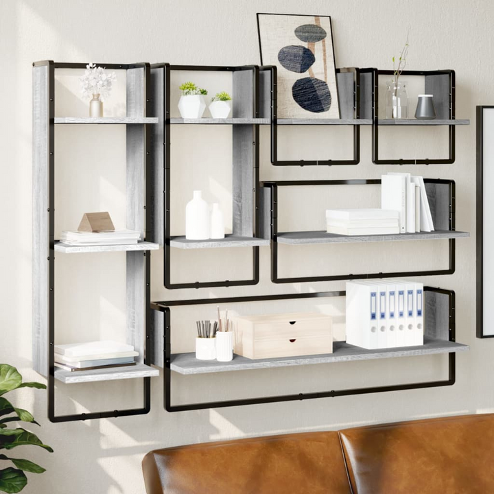 6 Piece Wall Shelf Set with Bars - Grey Sonoma Engineered Wood - Stylish & Space-Saving Storage Solution - Premium  from Home Treasures - Just £77.99! Shop now at Home Treasures