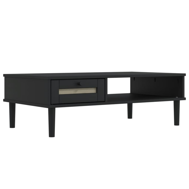 SENJA Black Coffee Table 100x55x33 cm - Elegant Rattan Look with Solid Wood & Storage - Premium  from Home Treasures - Just £107.99! Shop now at Home Treasures