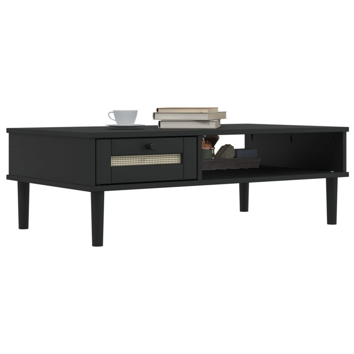 SENJA Black Coffee Table 100x55x33 cm - Elegant Rattan Look with Solid Wood & Storage - Premium  from Home Treasures - Just £107.99! Shop now at Home Treasures