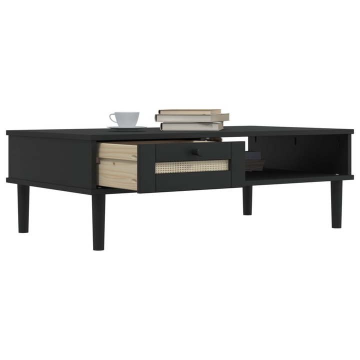 SENJA Black Coffee Table 100x55x33 cm - Elegant Rattan Look with Solid Wood & Storage - Premium  from Home Treasures - Just £107.99! Shop now at Home Treasures