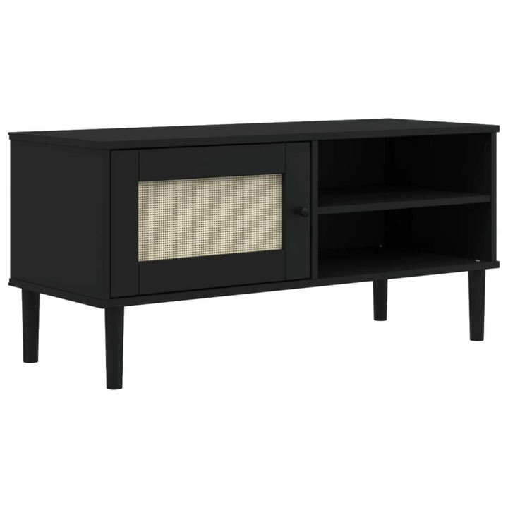 SENJA Black Rattan Look TV Cabinet 106x40x49cm - Solid Pine Wood, Stylish & Practical - Premium  from Home Treasures - Just £75.99! Shop now at Home Treasures