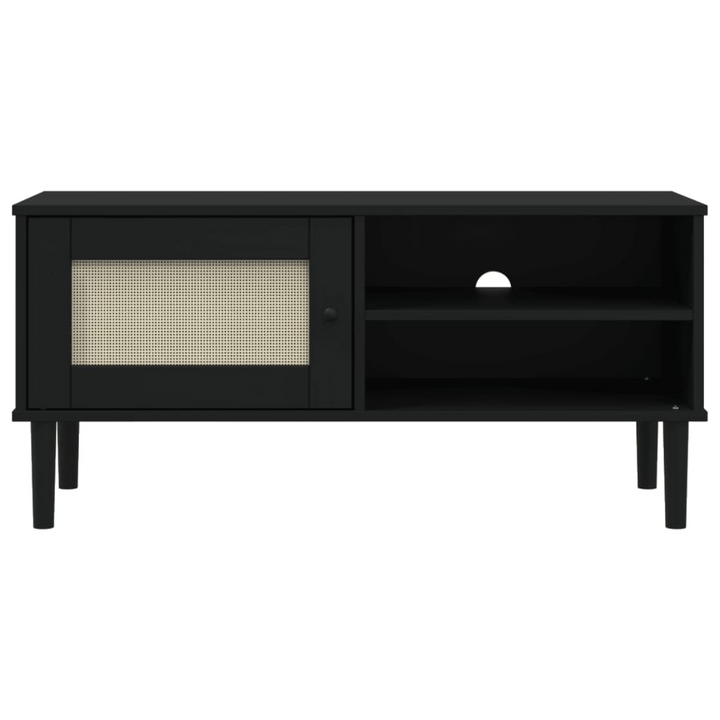 SENJA Black Rattan Look TV Cabinet 106x40x49cm - Solid Pine Wood, Stylish & Practical - Premium  from Home Treasures - Just £75.99! Shop now at Home Treasures