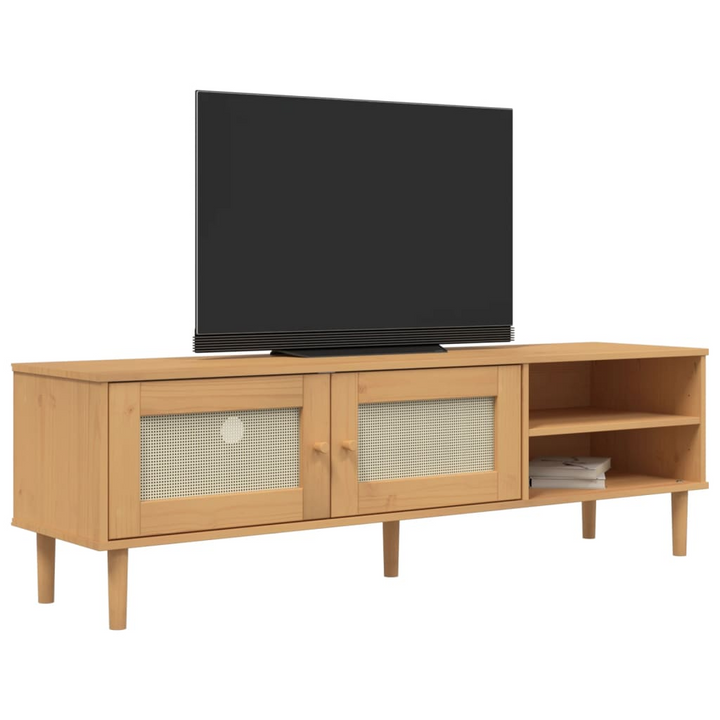 SENJA TV Cabinet with Rattan Look Brown 158x40x49cm - Rustic Solid Wood Pine, Spacious Storage - Premium  from Home Treasures - Just £119.99! Shop now at Home Treasures