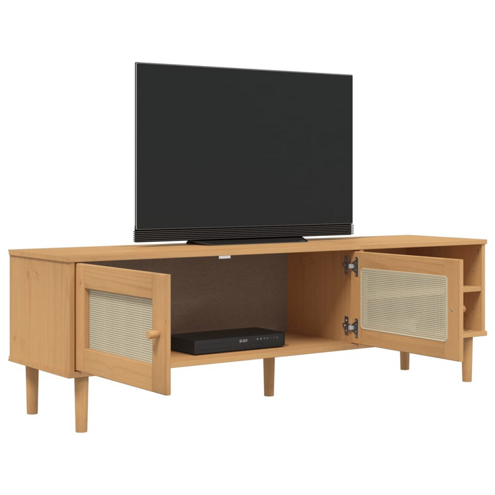 SENJA TV Cabinet with Rattan Look Brown 158x40x49cm - Rustic Solid Wood Pine, Spacious Storage - Premium  from Home Treasures - Just £119.99! Shop now at Home Treasures