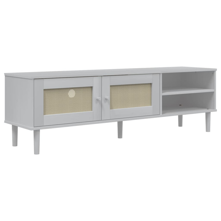 SENJA TV Cabinet - Stylish Rattan Look, Solid Pine Wood, White Finish - 158x40x49cm - Premium  from Home Treasures - Just £98.99! Shop now at Home Treasures