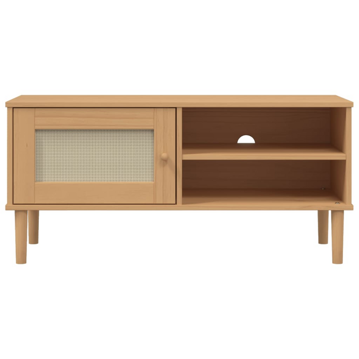 SENJA TV Cabinet with Rattan Look in Brown - Stylish & Functional Solid Pine Wood, 106x40x49cm - Premium  from Home Treasures - Just £75.99! Shop now at Home Treasures