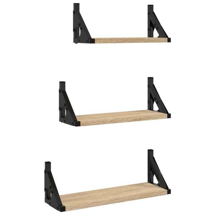 3 Piece Wall Shelf Set - Stylish Sonoma Oak Floating Shelves, Engineered Wood, Home & Office Storage Solution - Premium  from Home Treasures - Just £23.99! Shop now at Home Treasures