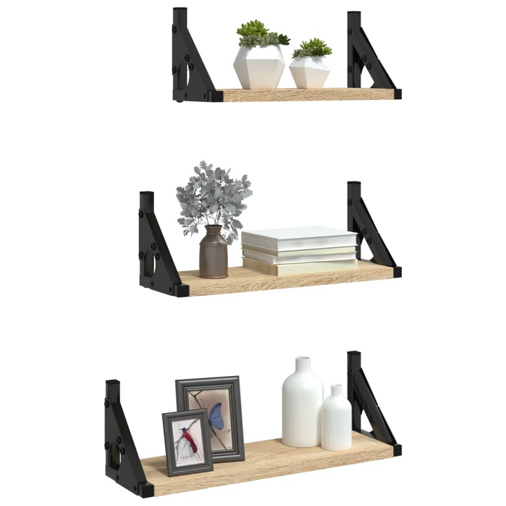 3 Piece Wall Shelf Set - Stylish Sonoma Oak Floating Shelves, Engineered Wood, Home & Office Storage Solution - Premium  from Home Treasures - Just £23.99! Shop now at Home Treasures