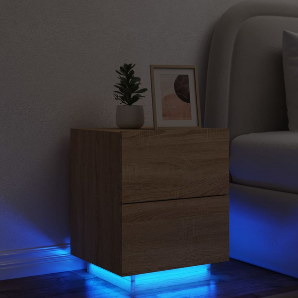 Stylish Bedside Cabinet with LED Lights - Sonoma Oak Finish | Engineered Wood | Modern Bedroom Furniture with Ample Storage - Premium  from Home Treasures - Just £67.99! Shop now at Home Treasures