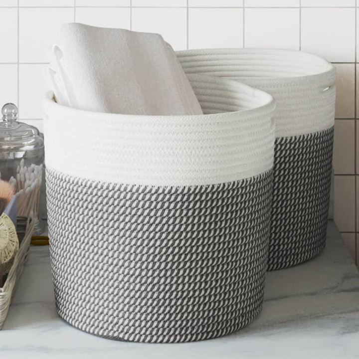 2-Piece Cotton Storage Baskets – Grey and White, Ø28x28 cm | Durable, Space-Saving Design - Premium  from Home Treasures - Just £31.99! Shop now at Home Treasures