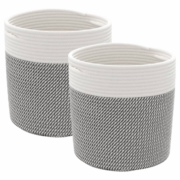 2-Piece Cotton Storage Baskets – Grey and White, Ø28x28 cm | Durable, Space-Saving Design - Premium  from Home Treasures - Just £31.99! Shop now at Home Treasures