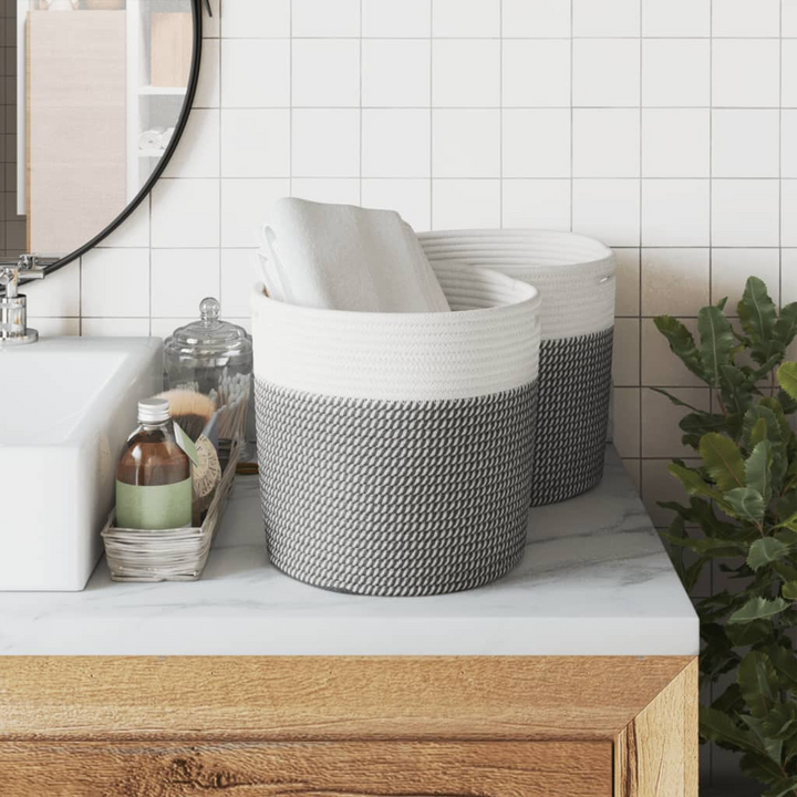 2-Piece Cotton Storage Baskets – Grey and White, Ø28x28 cm | Durable, Space-Saving Design - Premium  from Home Treasures - Just £31.99! Shop now at Home Treasures