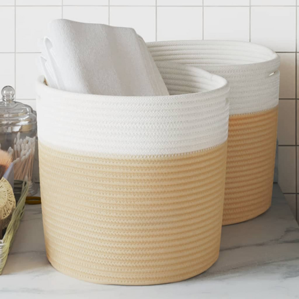 Set of 2 Cotton Storage Baskets - Beige & White, 28x28 cm - Stylish & Versatile Organizers for Every Room - Premium  from Home Treasures - Just £25.99! Shop now at Home Treasures