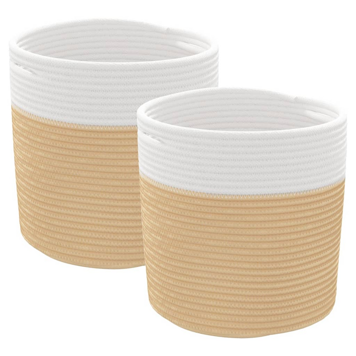 Set of 2 Cotton Storage Baskets - Beige & White, 28x28 cm - Stylish & Versatile Organizers for Every Room - Premium  from Home Treasures - Just £25.99! Shop now at Home Treasures