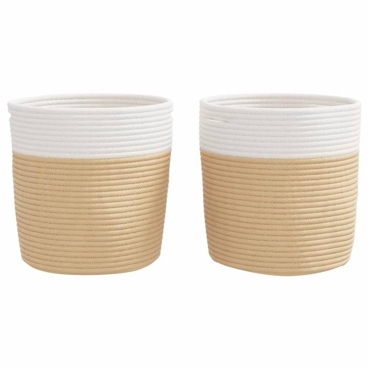 Set of 2 Cotton Storage Baskets - Beige & White, 28x28 cm - Stylish & Versatile Organizers for Every Room - Premium  from Home Treasures - Just £25.99! Shop now at Home Treasures