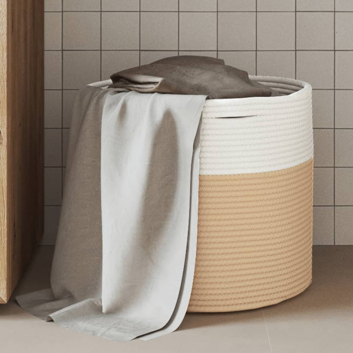 Cotton Storage Basket in Beige and White - Ø40x35 cm | Versatile & Durable Woven Organizer for Home - Premium  from Home Treasures - Just £23.99! Shop now at Home Treasures